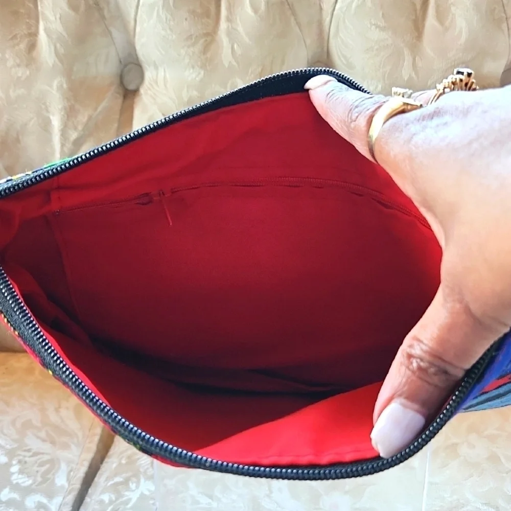 Vibrant Red and Yellow African‎ Patchwork Print Clutch